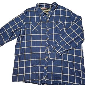 Pladra Flannel Blue Plaid Trout Flip Cuff Long Sleeve Button Up Camping Shirt 2X